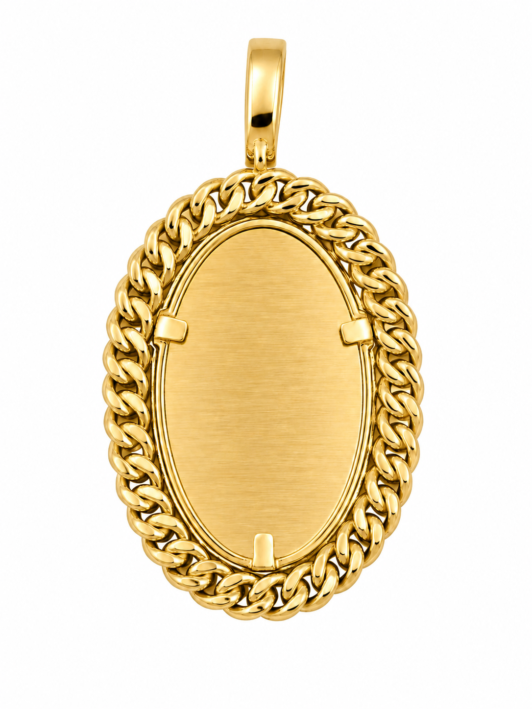 10K Two-Tone Gold Engravable Picture Pendant Oval Charm Cuban 0.24 ct Natural Diamond