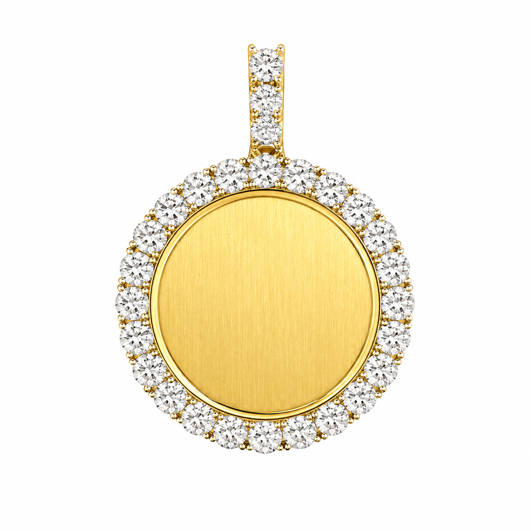 10K Yellow Gold Engravable Picture Pendant Round Charm 0.26 ct Natural Diamond