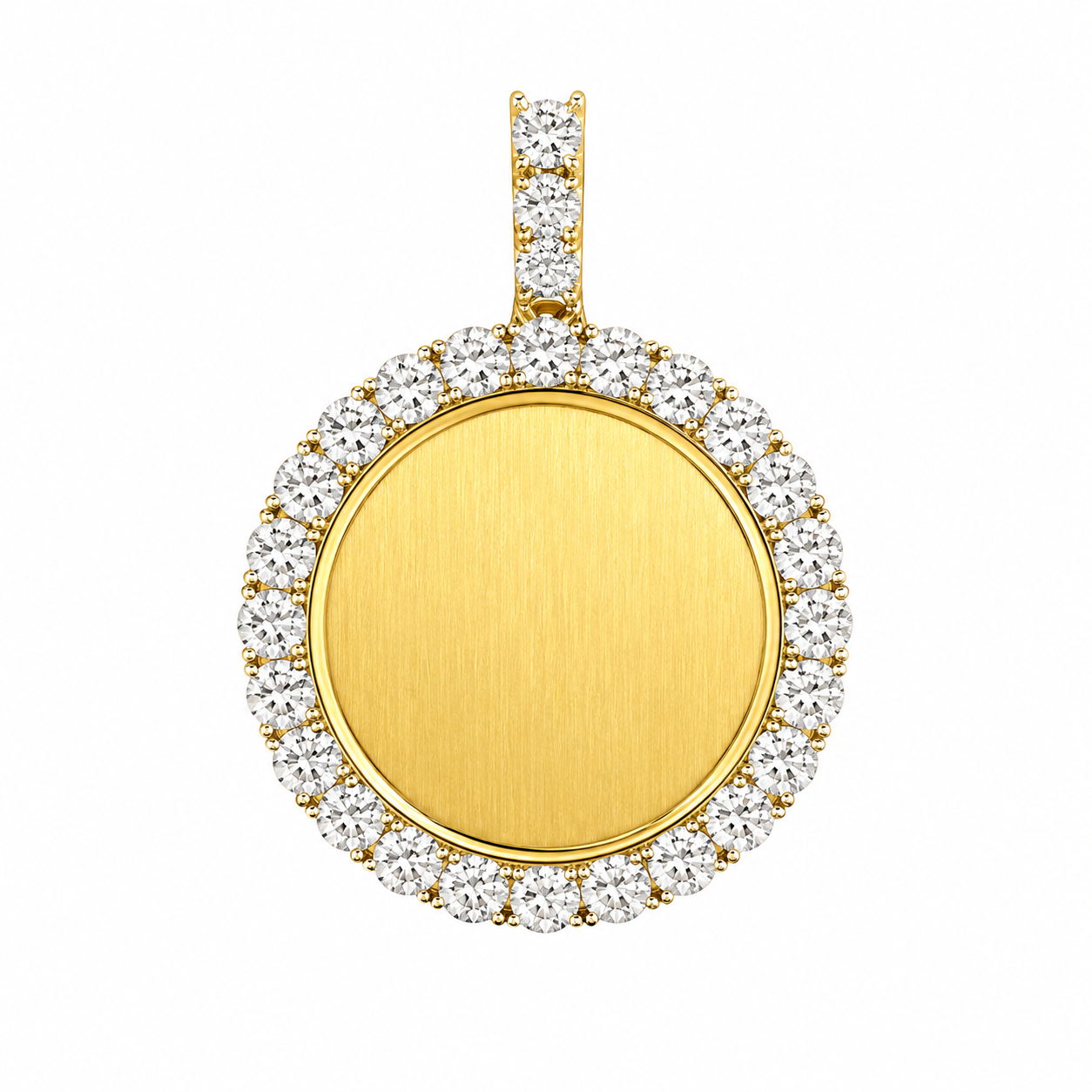 10K Yellow Gold Engravable Picture Pendant Round Charm 0.26 ct Natural Diamond