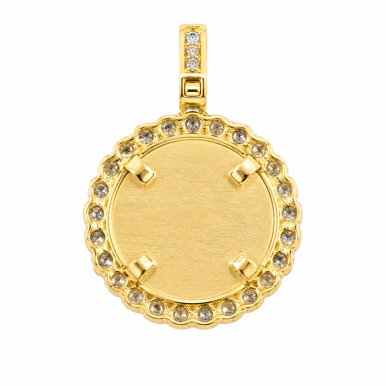 10K Yellow Gold Engravable Picture Pendant Round Charm 0.26 ct Natural Diamond
