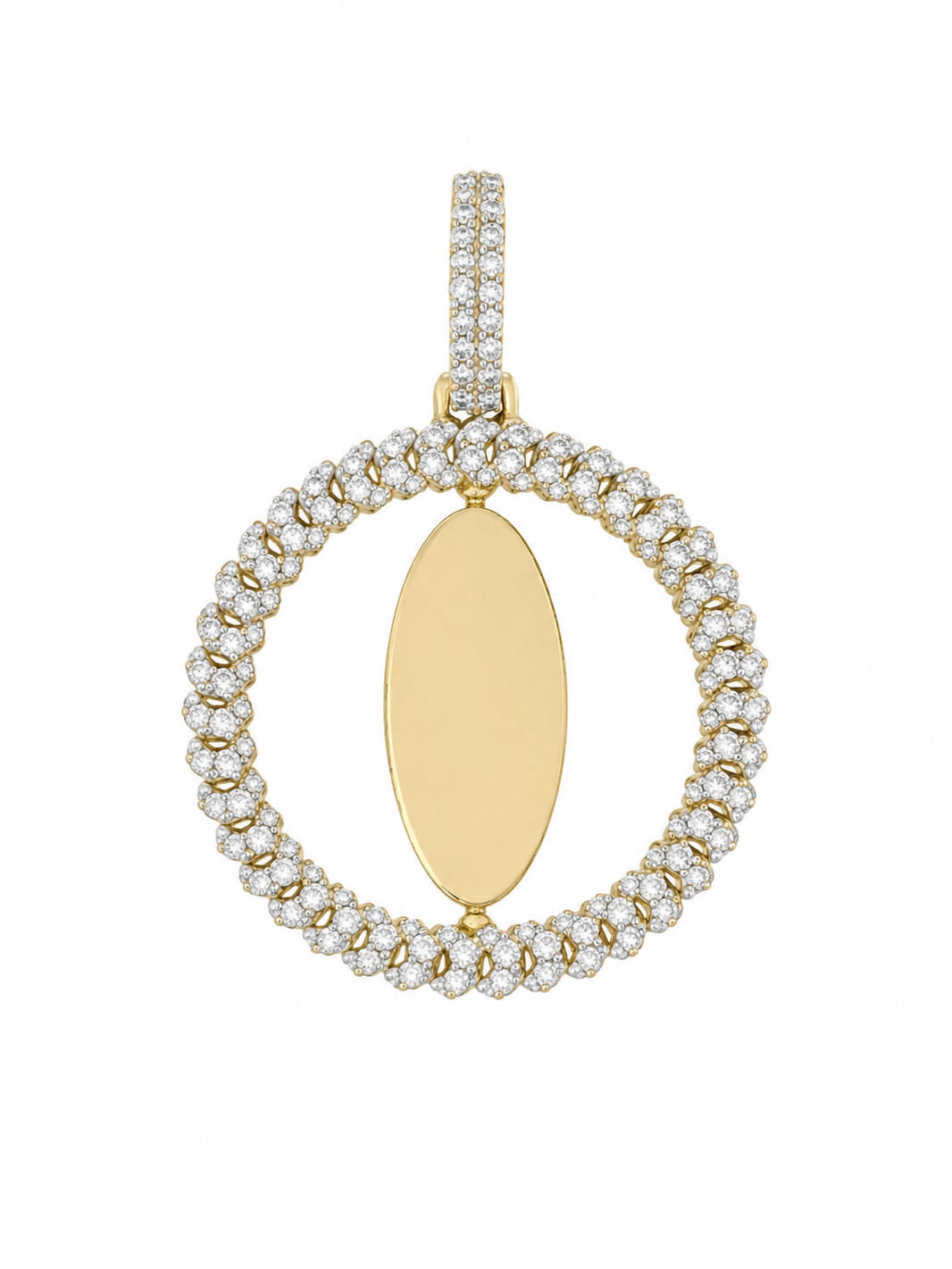 10K Two-Tone Gold 2-Sided Engravable Picture Pendant Round Charm Cuban 0.42 ct Natural Diamond