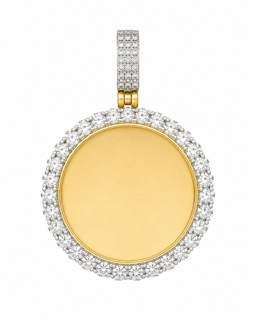 10K Yellow Gold Engravable Picture Pendant Round Charm 0.18 ct Natural Diamond