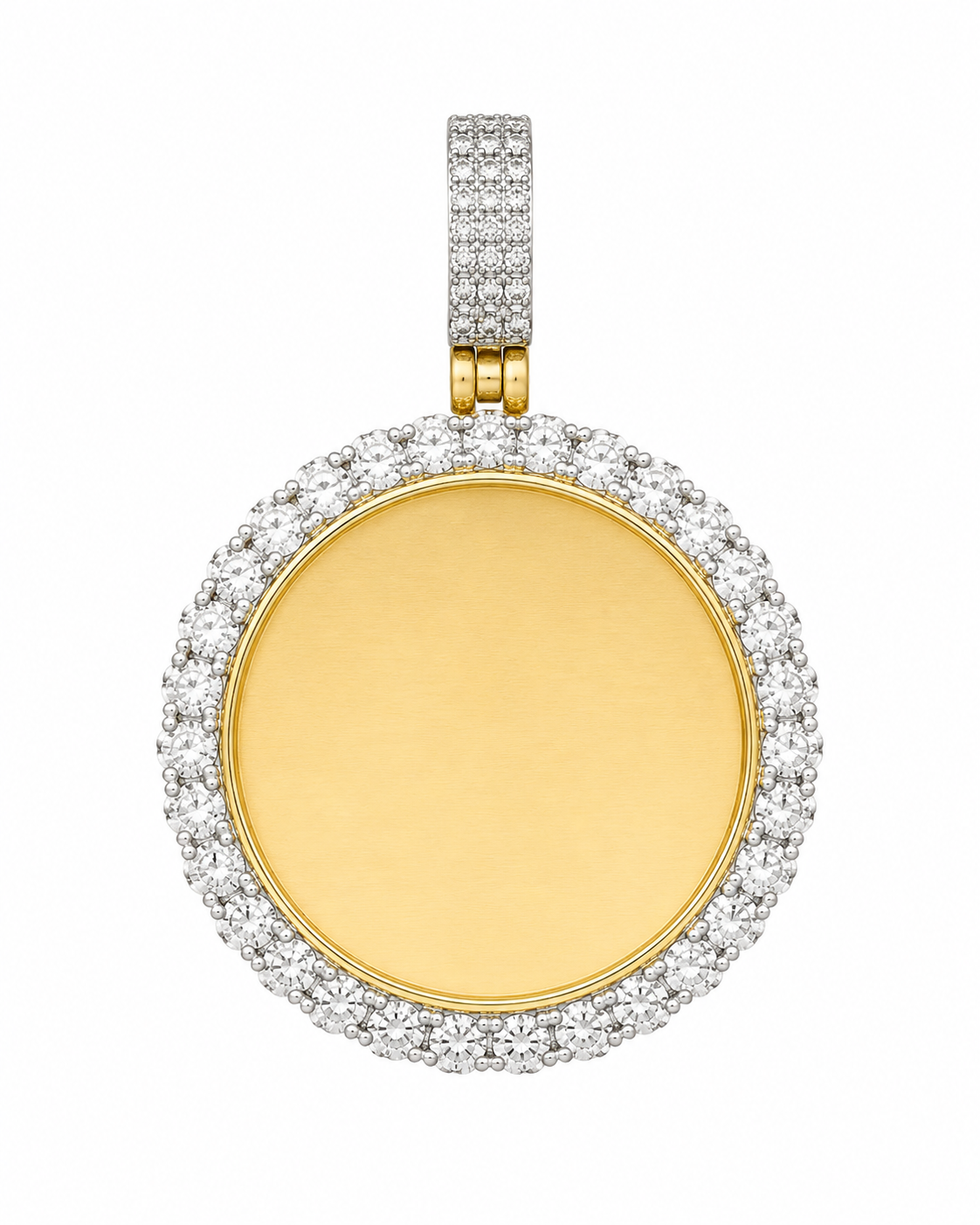 10K Yellow Gold Engravable Picture Pendant Round Charm 0.18 ct Natural Diamond