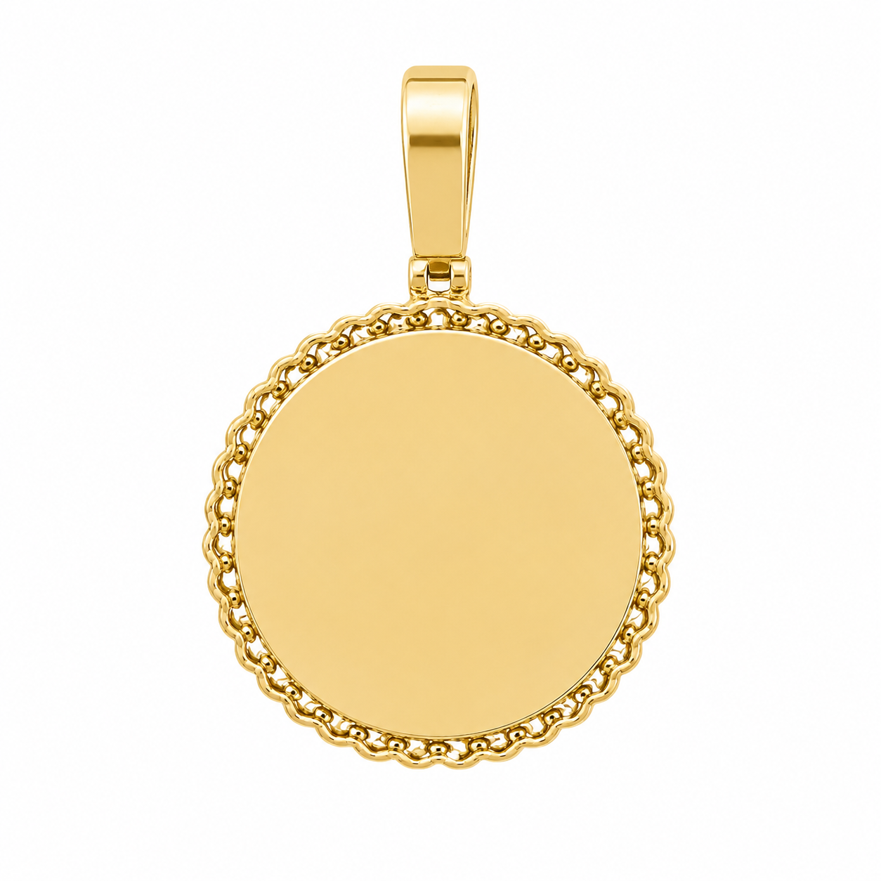 10K Yellow Gold Engravable Picture Pendant Round Charm 0.18 ct Natural Diamond