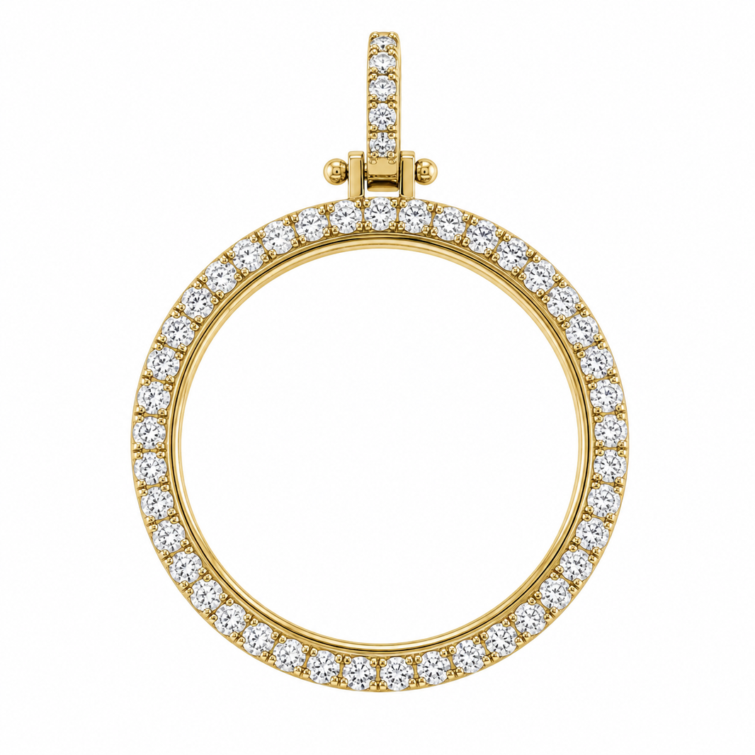 10K Yellow Gold Bezel Round Charm 1.75 ct Natural Diamond