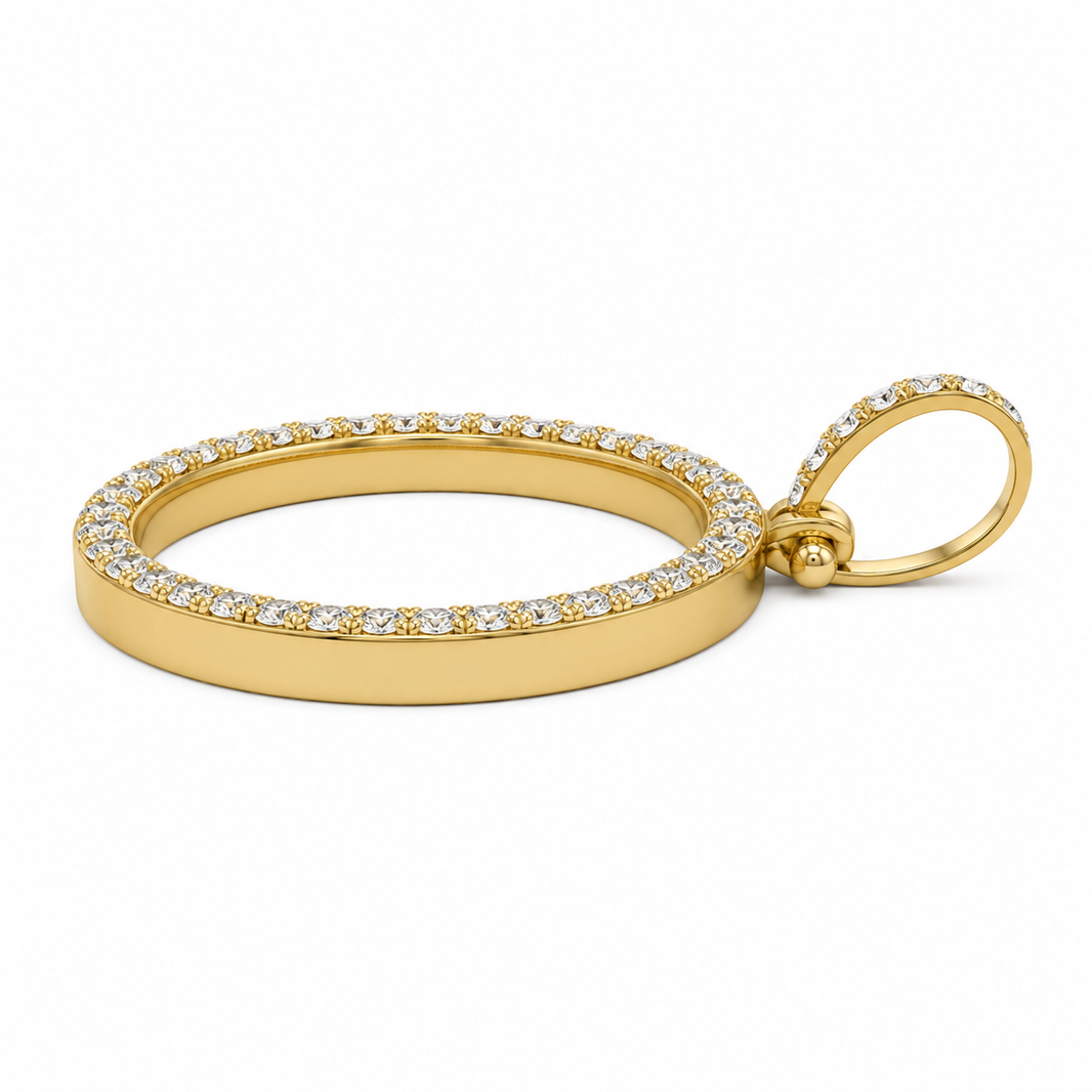 10K Yellow Gold Bezel Round Charm 1.75 ct Natural Diamond