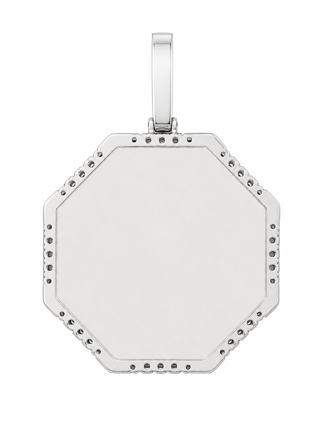 10K White Gold Engravable Picture Pendant Octagon Charm 1.05 ct Natural Diamond