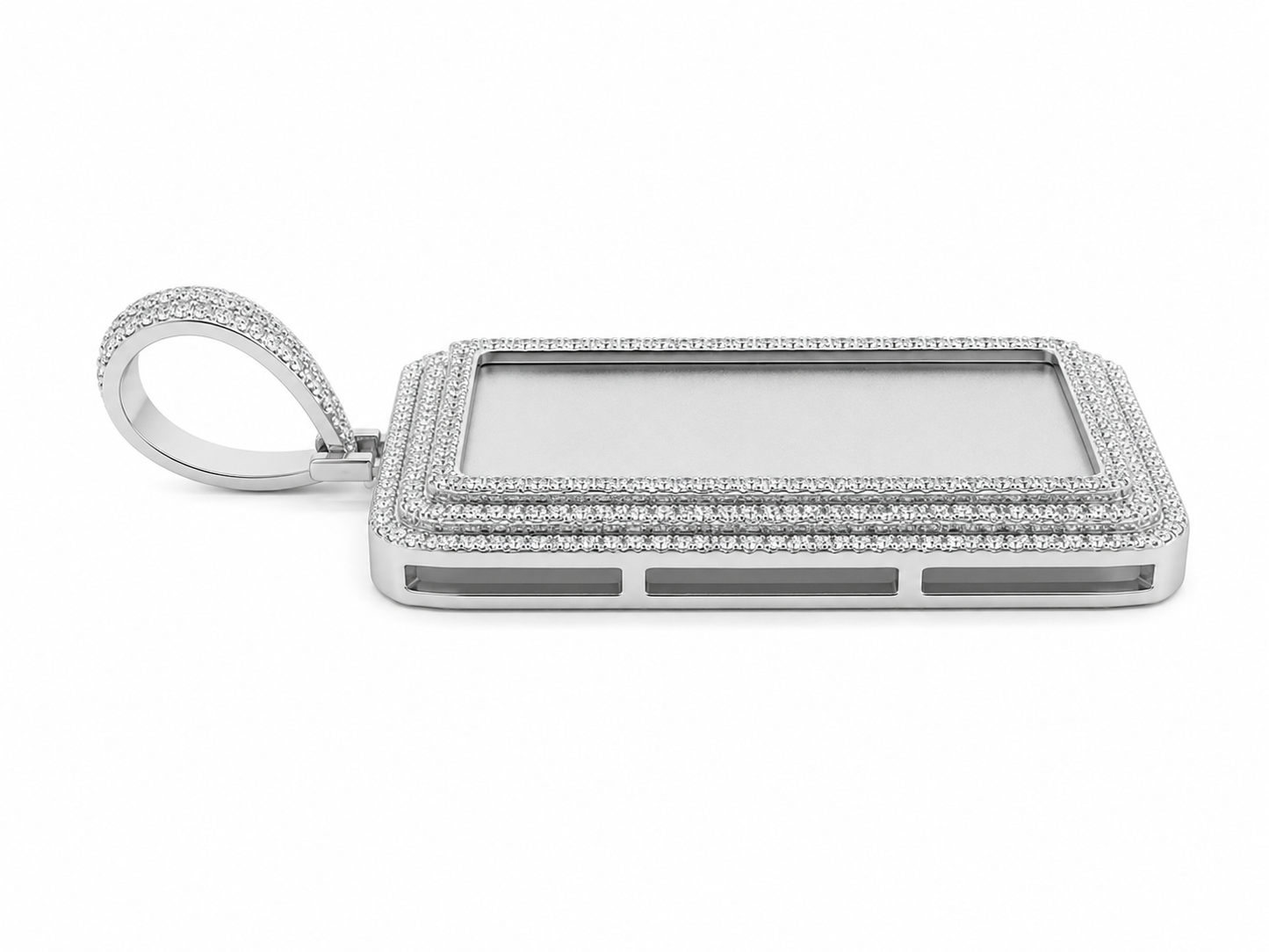 10K White Gold Engravable Picture Pendant Rectangle Charm 0.43 ct Natural Diamond