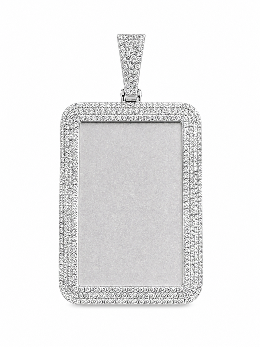 10K White Gold Engravable Picture Pendant Rectangle Charm 0.43 ct Natural Diamond