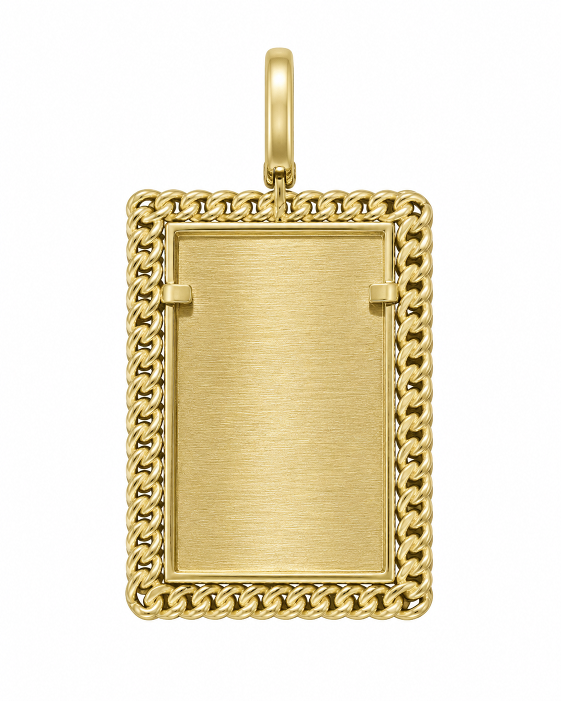 10K Two-Tone Gold Engravable Picture Pendant Rectangle Charm Cuban 0.36 ct Natural Diamond