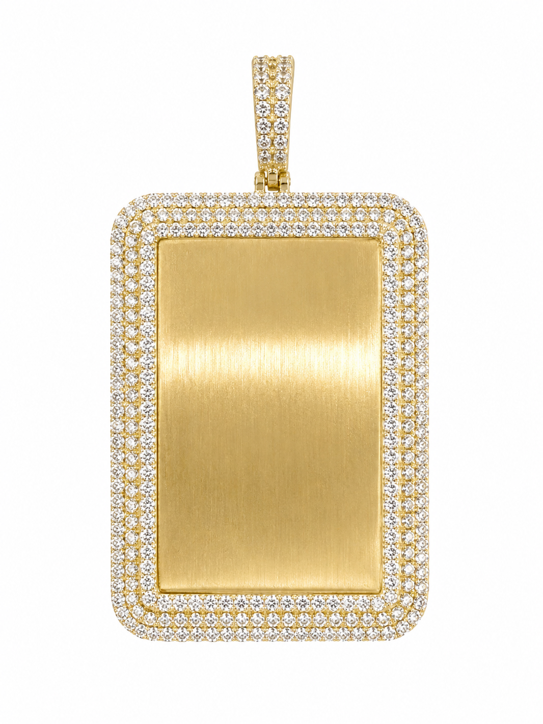 10K Two-Tone Gold Engravable Picture Pendant Rectangle Charm 1.20 ct Natural Diamond