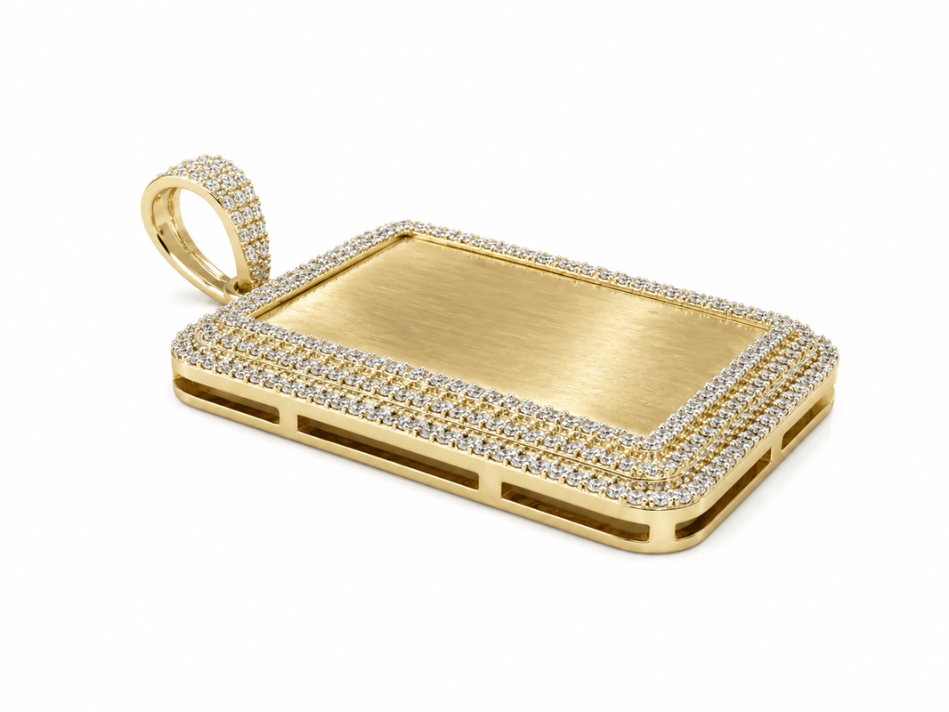 10K Two-Tone Gold Engravable Picture Pendant Rectangle Charm 1.20 ct Natural Diamond