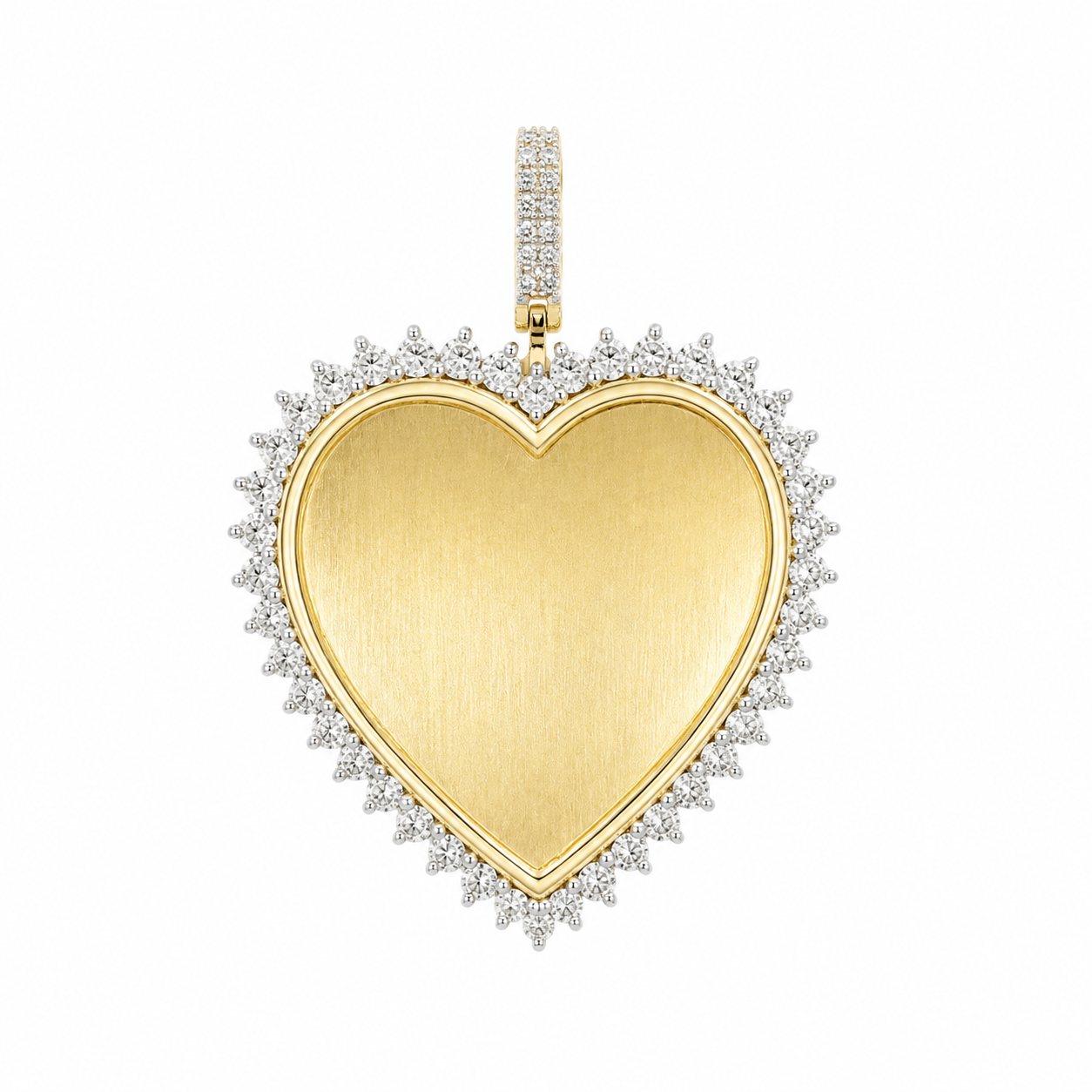 10K Yellow Gold Engravable Picture Pendant Heart Charm 0.25 ct Natural Diamond