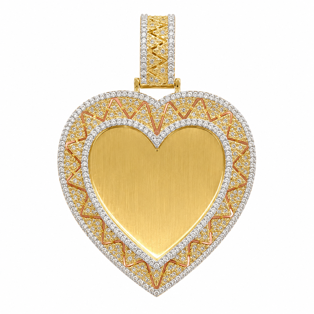 10K Two-Tone Gold Engravable Picture Pendant Heart Charm 0.66 ct Natural Diamond