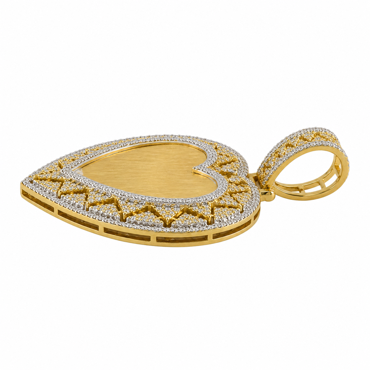 10K Two-Tone Gold Engravable Picture Pendant Heart Charm 0.66 ct Natural Diamond