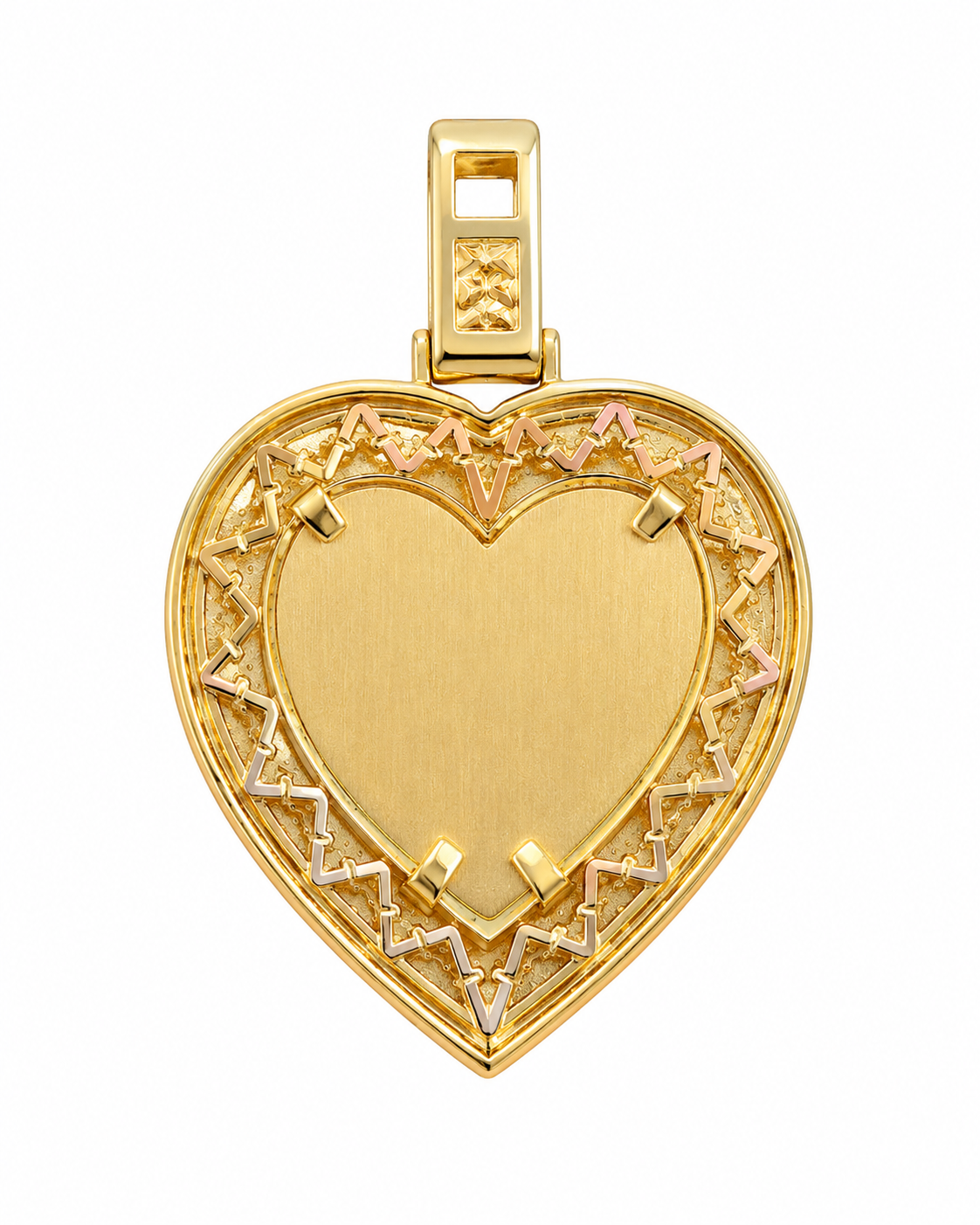 10K Two-Tone Gold Engravable Picture Pendant Heart Charm 0.66 ct Natural Diamond