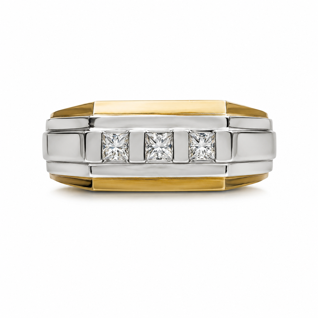 14K Two-Tone Gold Men's Ring 0.25 ct Natural Diamond