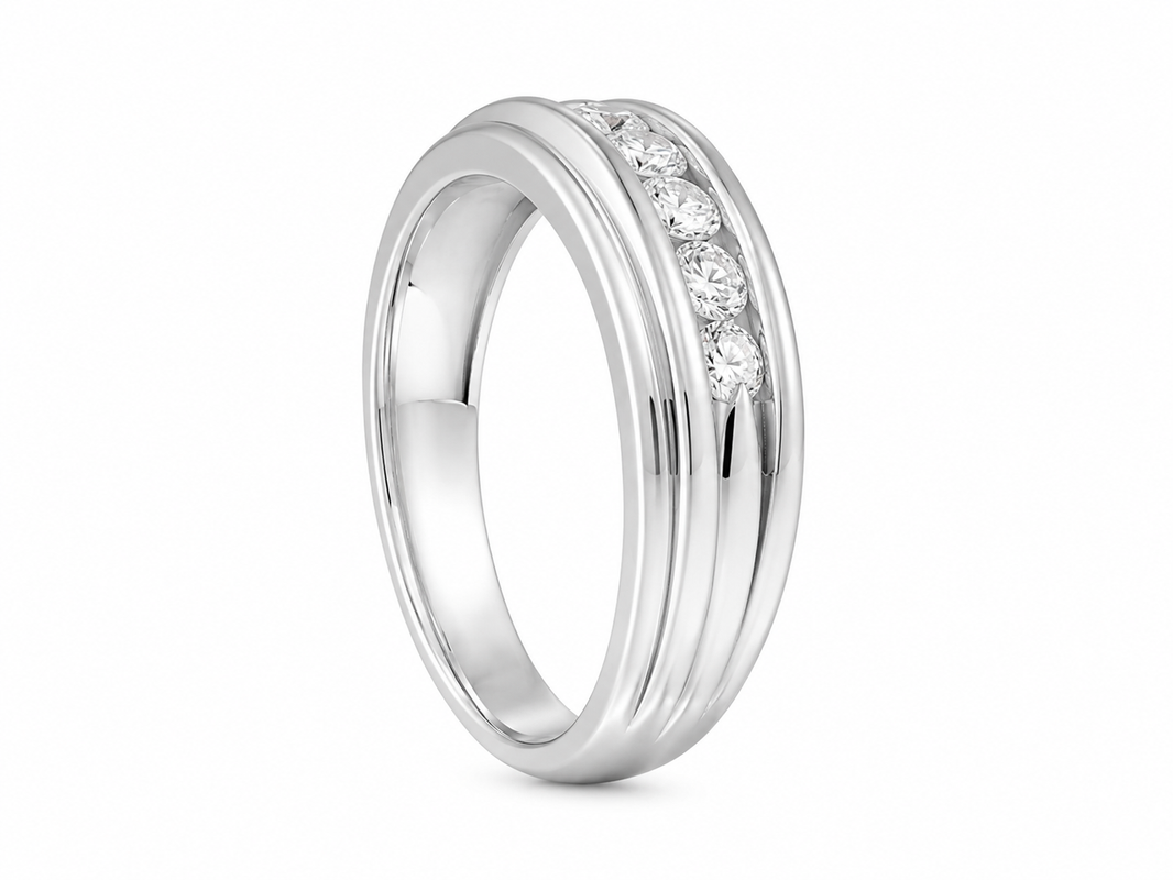 14K White Gold Men's Ring 0.52 ct Natural Diamond