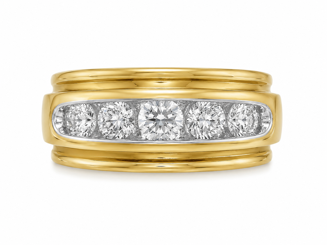 14K Yellow Gold Men's Band 0.94 ct Natural Diamond
