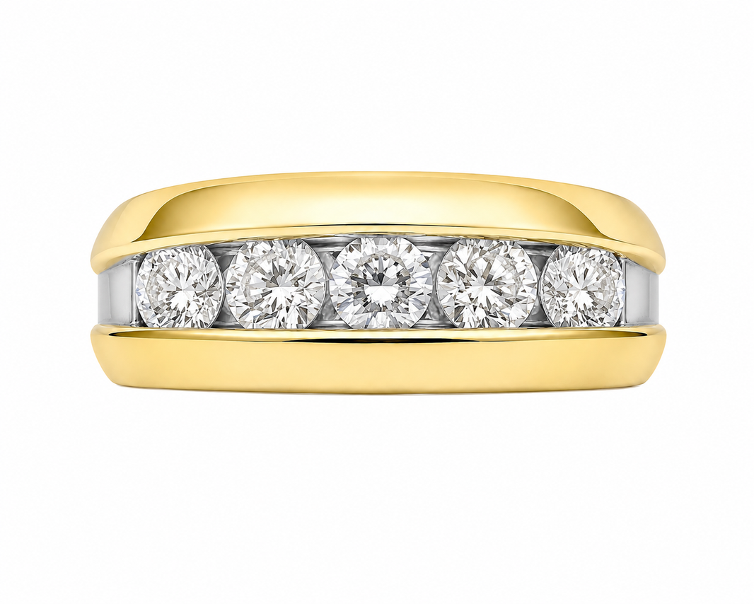 14K Two-Tone Gold Men's Band 0.79 ct Natural Diamond