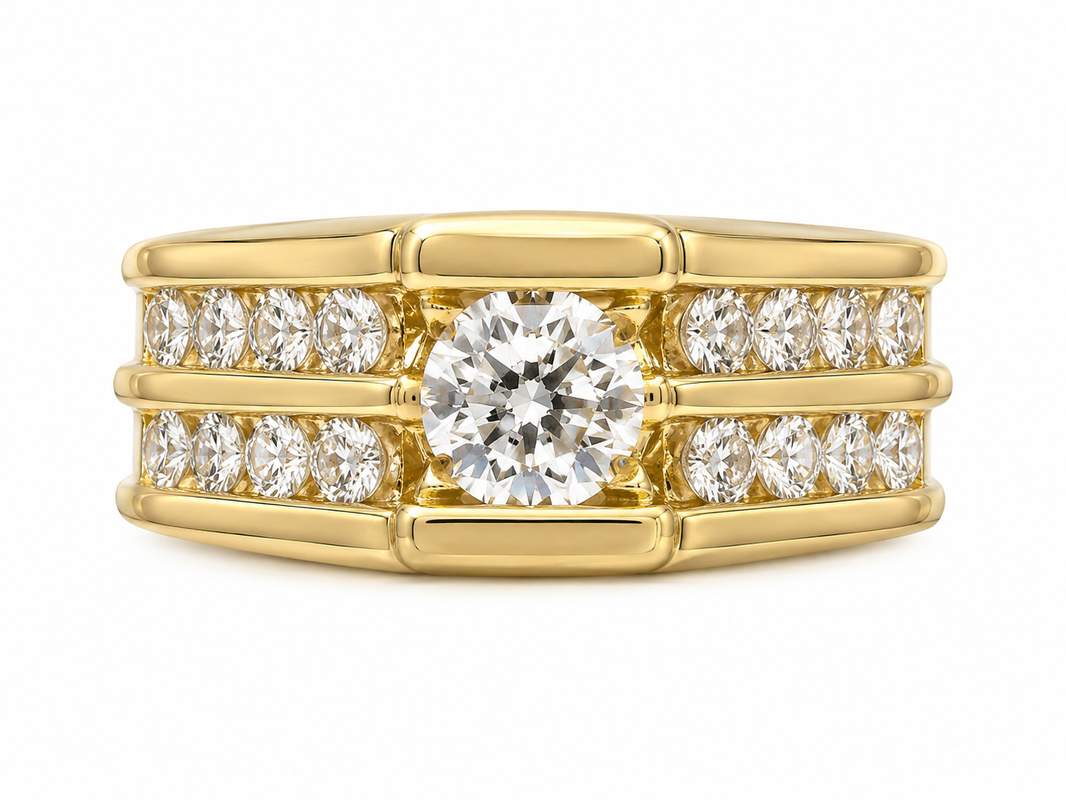 14K Yellow Gold Men’s Ring 1.00 ct Natural Diamond