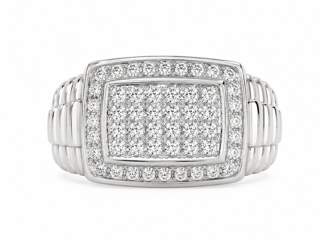 14K White Gold Men's Ring Presidential Style 0.50 ct Natural Diamond