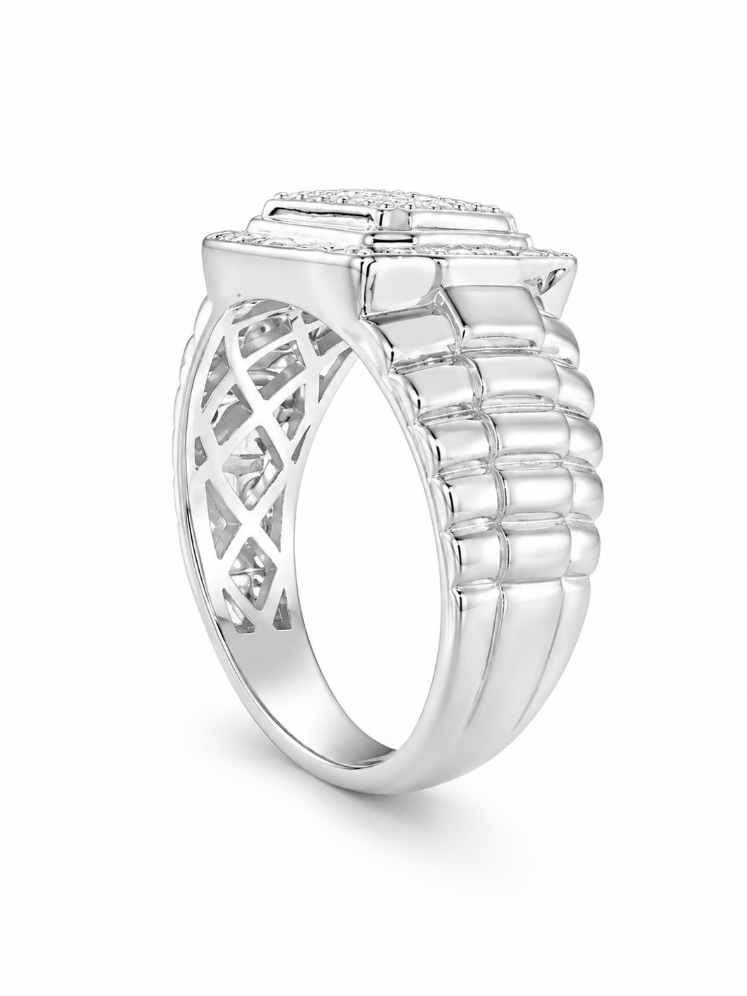 14K White Gold Men's Ring Presidential Style 0.50 ct Natural Diamond