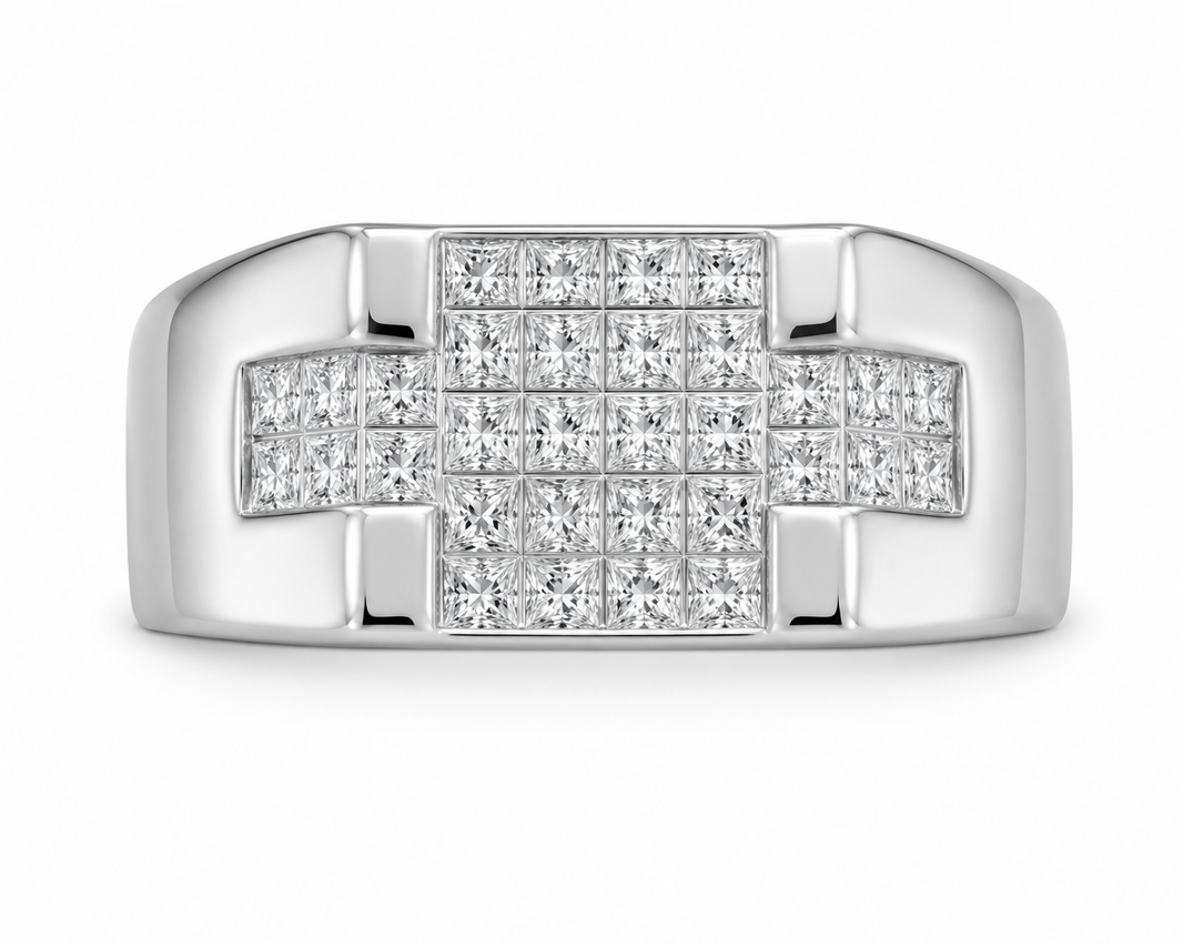 14K White Gold Men's Ring 0.50 ct Natural Diamond