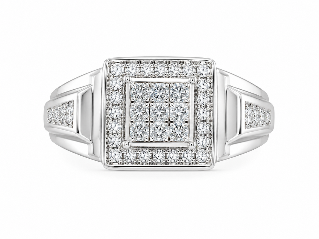 10K White Gold Men's Ring 0.50 ct Natural Diamond