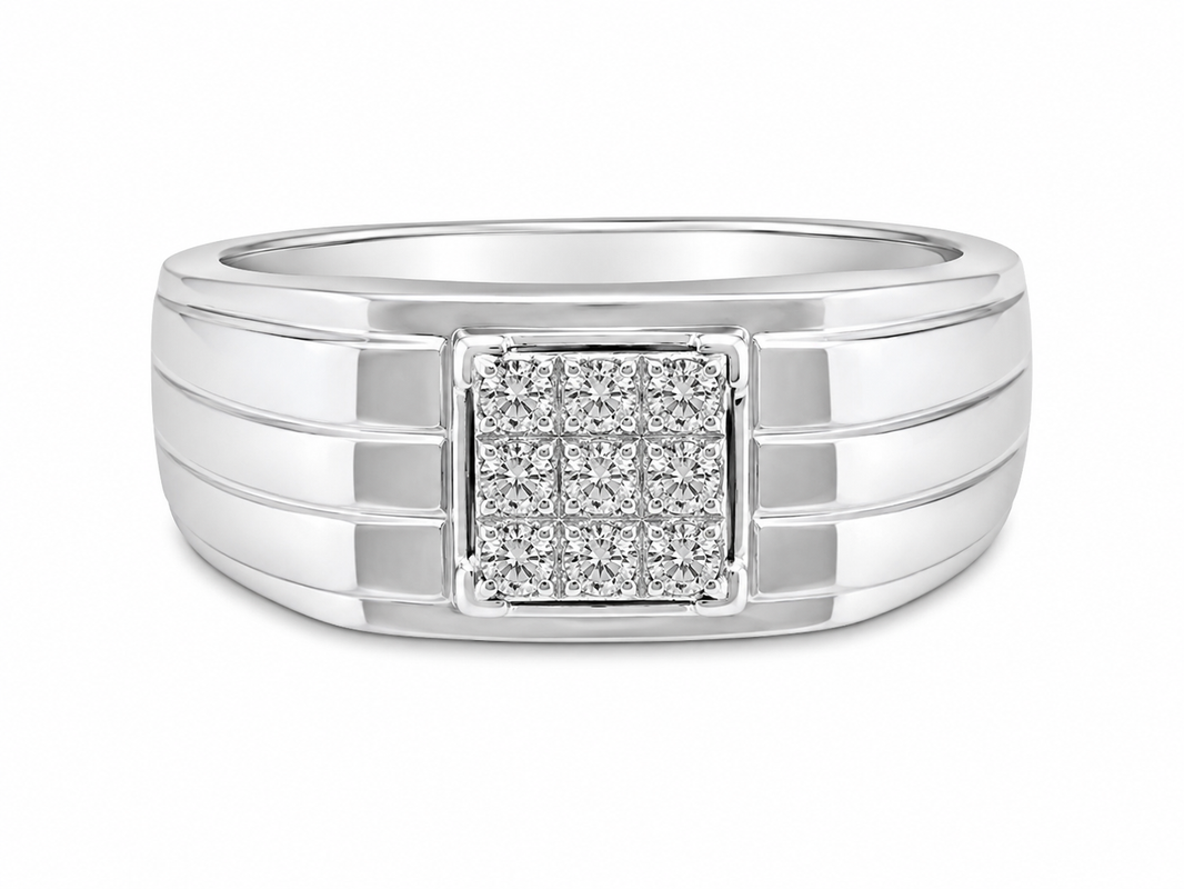 10K White Gold Men's Ring 0.38 ct Natural Diamond