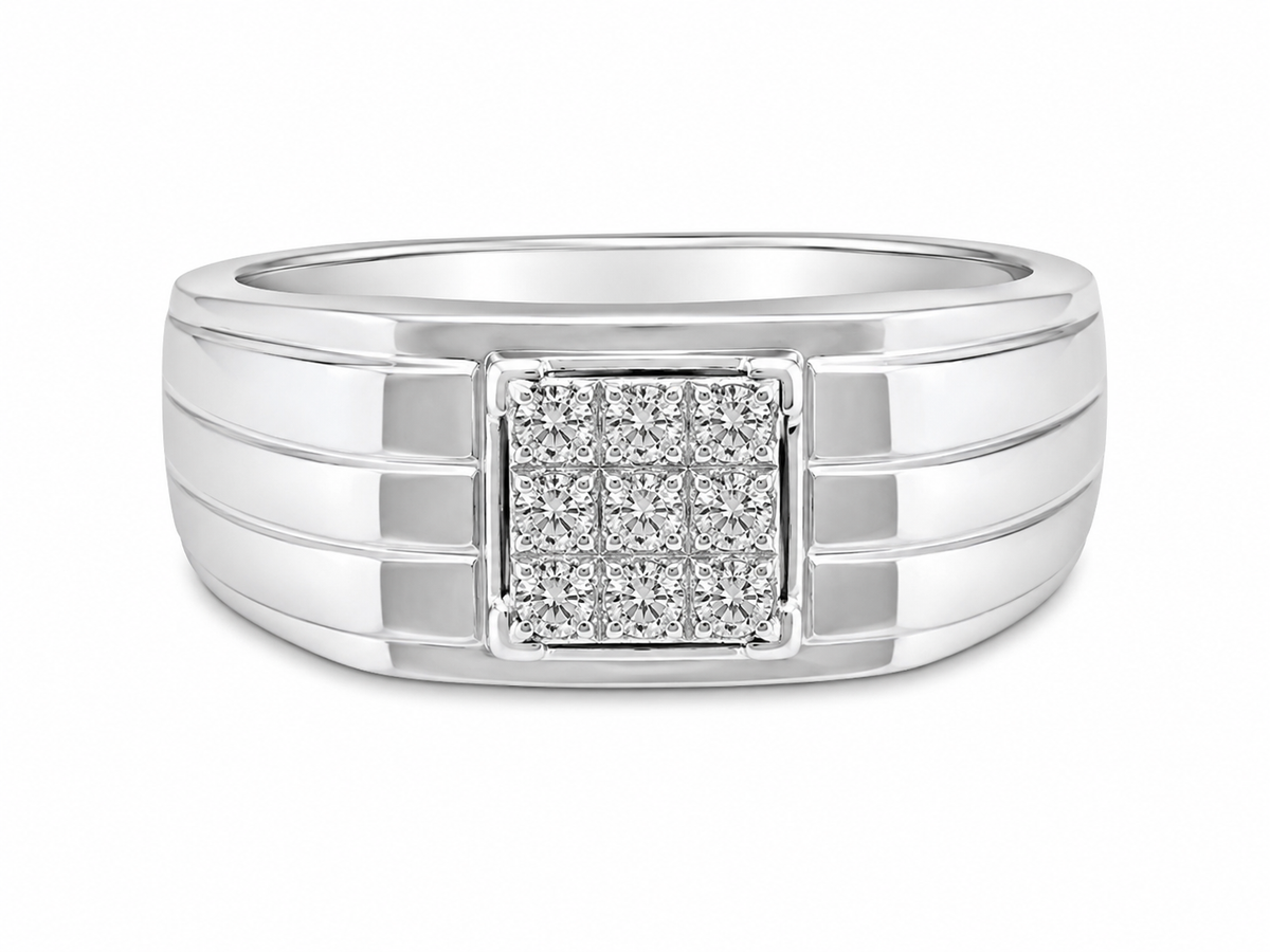 10K White Gold Men's Ring 0.38 ct Natural Diamond