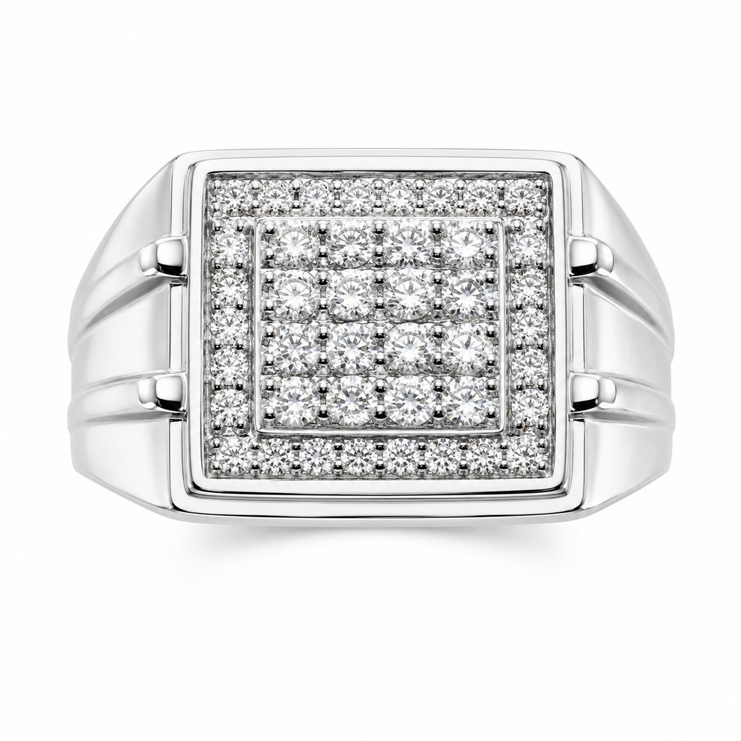 14K White Gold Men's Ring 0.50 ct Natural Diamond