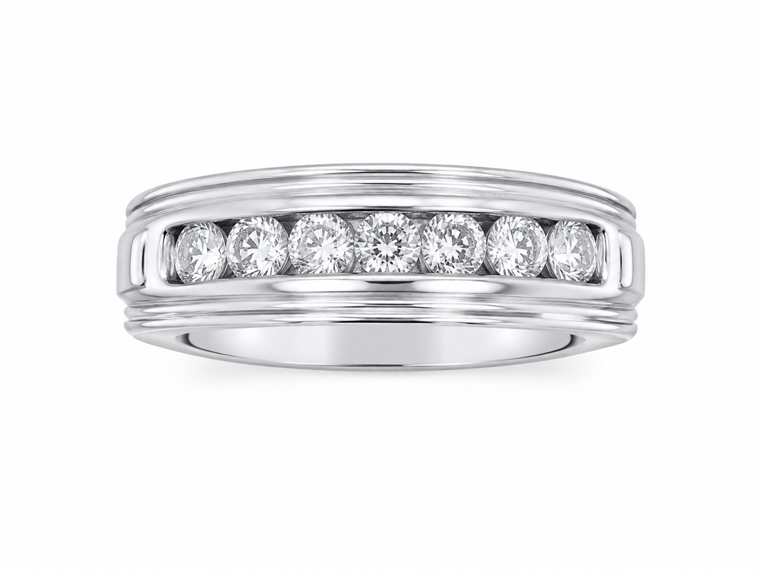 14K White Gold Men's Band 0.47 ct Natural Diamond