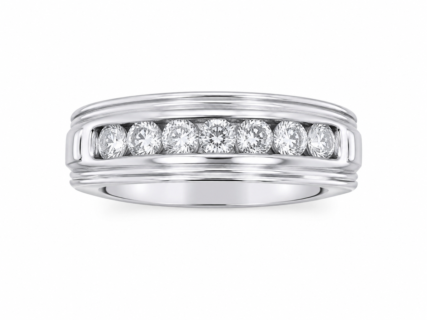 14K White Gold Men's Band 0.47 ct Natural Diamond