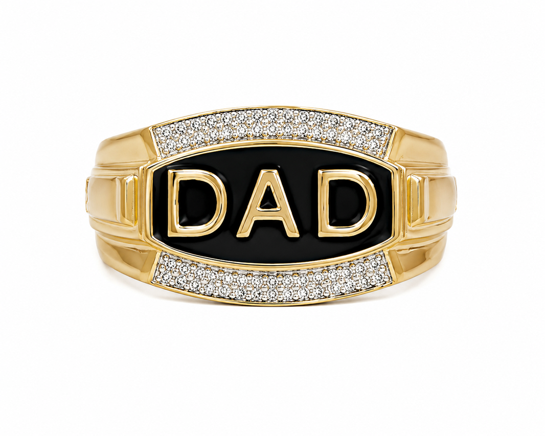 10K Yellow Gold Men's “Dad” Ring 0.04 ct Natural Diamond