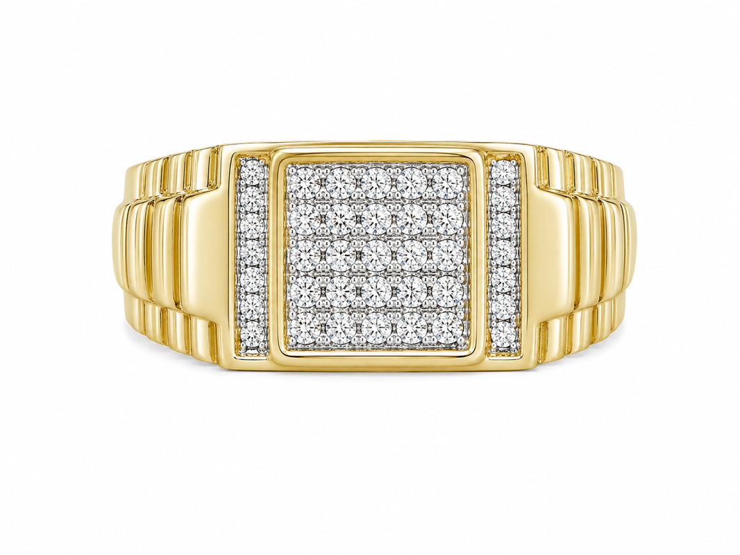 10K Yellow Gold Men’s Ring Presidential Style 0.36 ct Natural Diamond
