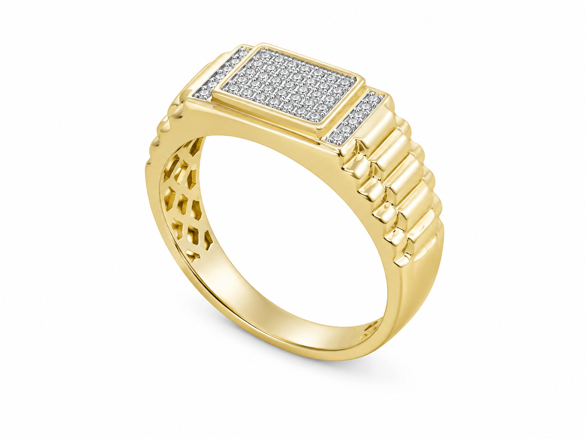 10K Yellow Gold Men’s Ring Presidential Style 0.36 ct Natural Diamond