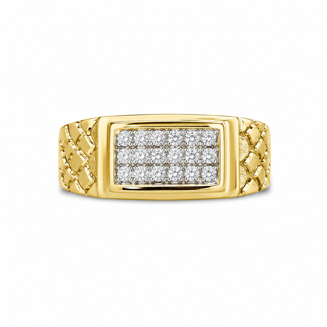 10K Yellow Gold Men's Ring Nugget Style 0.26 ct Natural Diamond
