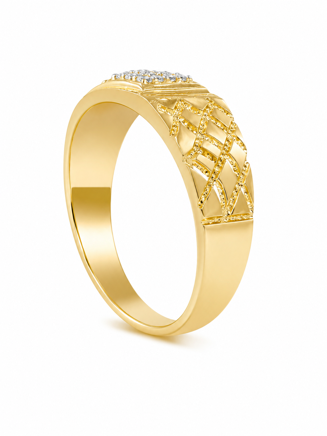 10K Yellow Gold Men's Ring Nugget Style 0.26 ct Natural Diamond