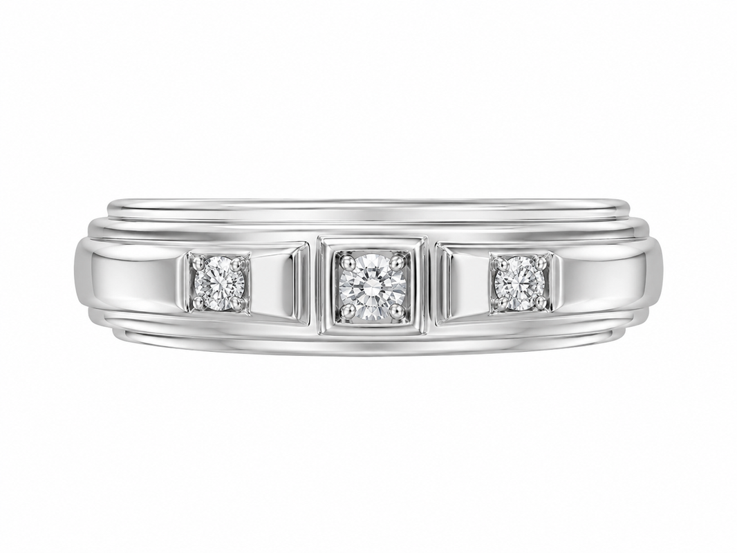 10K White Gold Men's Band 0.10 ct Natural Diamond