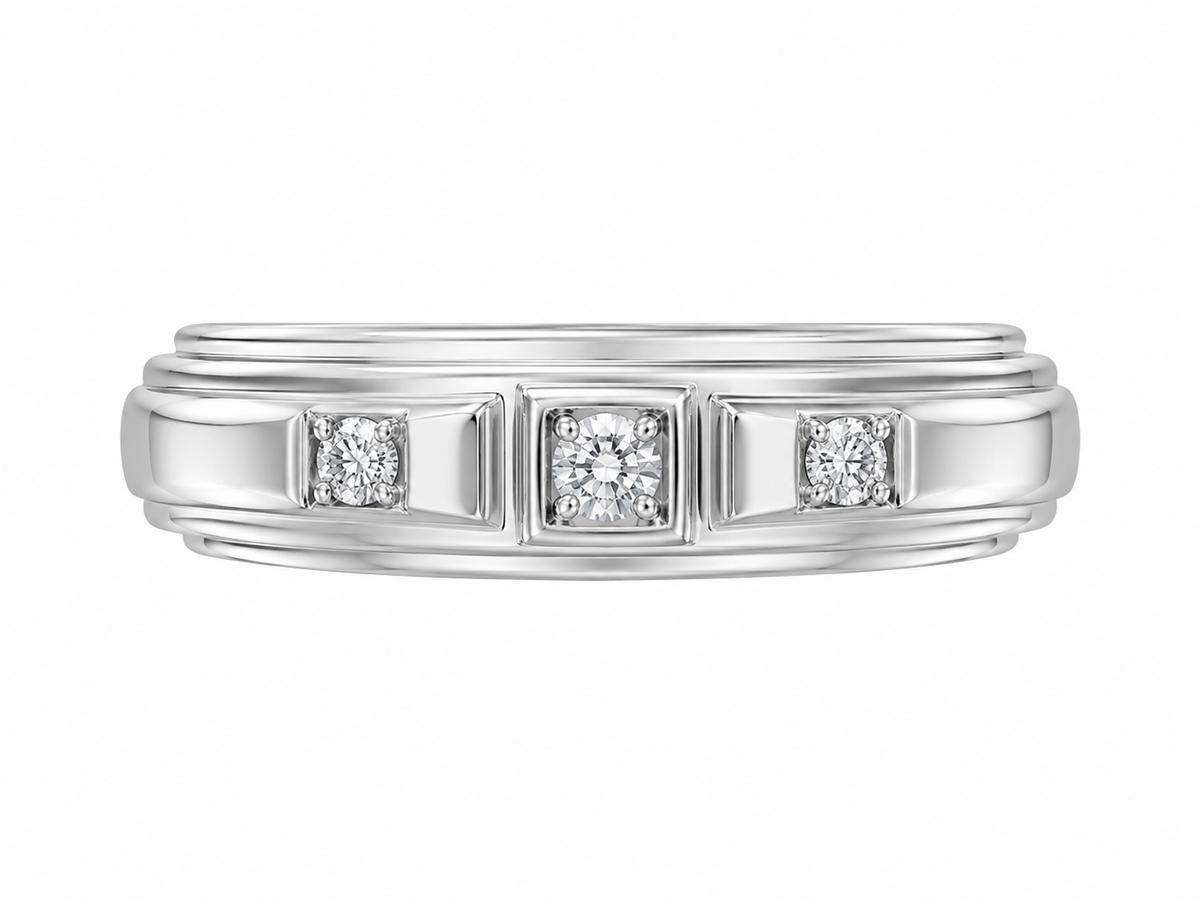 10K White Gold Men's Band 0.10 ct Natural Diamond