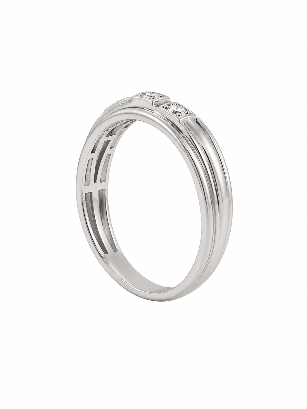 10K White Gold Men's Band 0.10 ct Natural Diamond