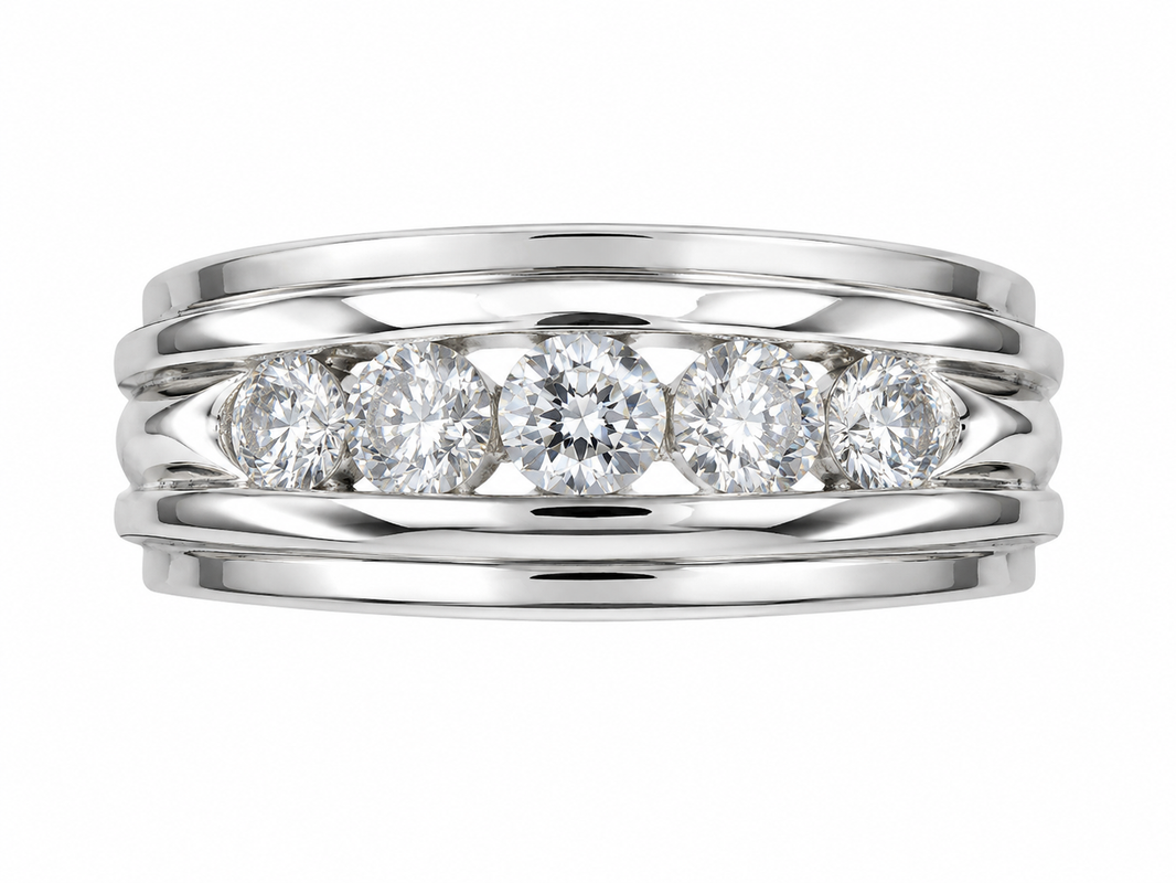 14K White Gold Men's Ring 0.52 ct Natural Diamond