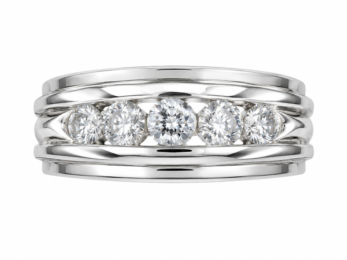 14K White Gold Men's Ring 0.52 ct Natural Diamond