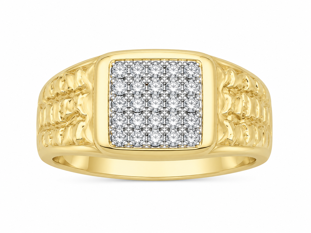 10K Yellow Gold Men's Ring Nugget Style 0.12 ct Natural Diamond