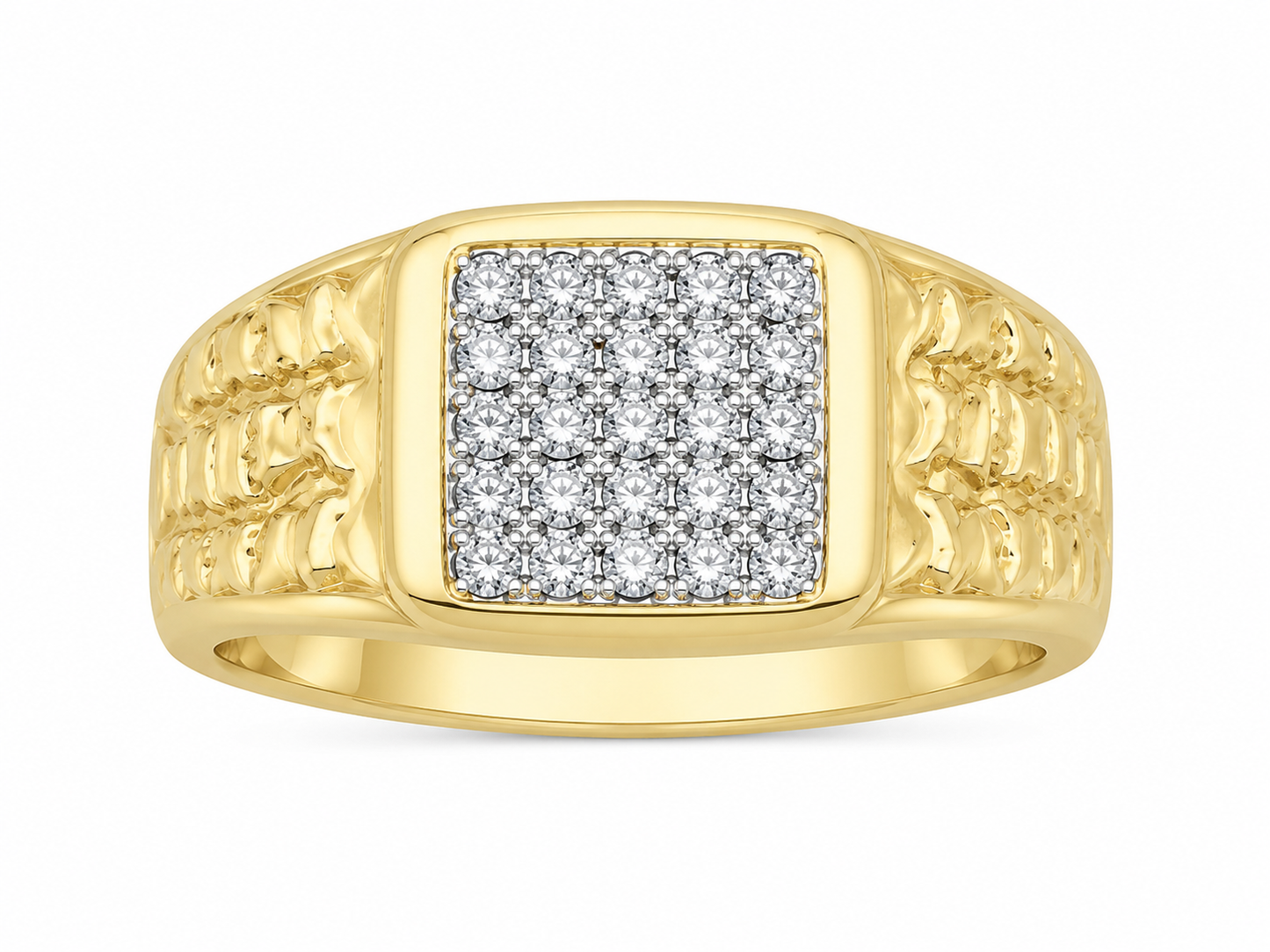 10K Yellow Gold Men's Ring Nugget Style 0.12 ct Natural Diamond