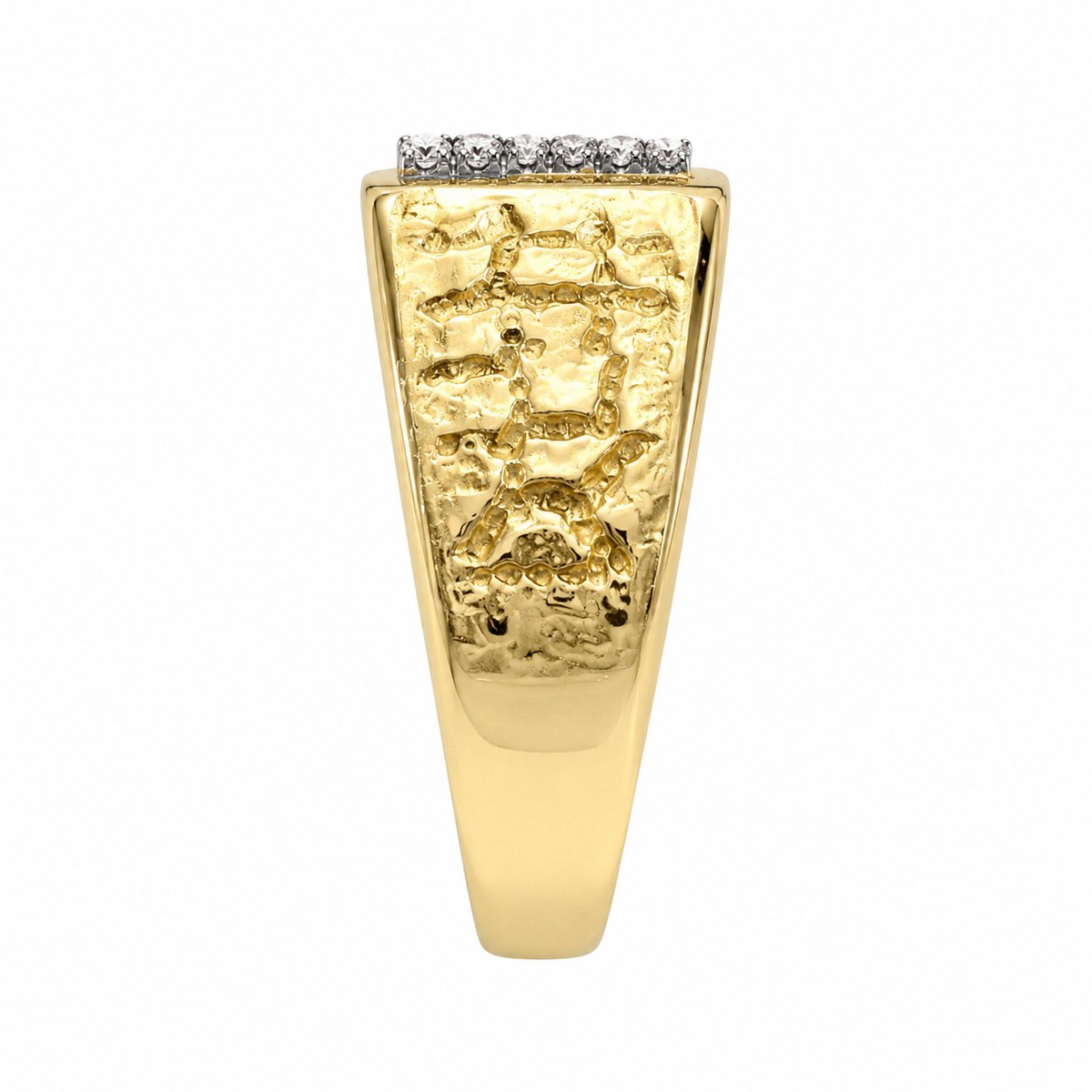 10K Yellow Gold Men's Ring Nugget Style 0.12 ct Natural Diamond
