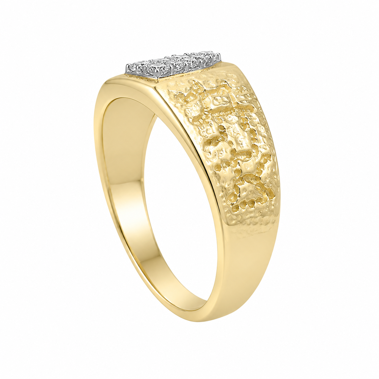 10K Yellow Gold Men's Ring Nugget Style 0.12 ct Natural Diamond