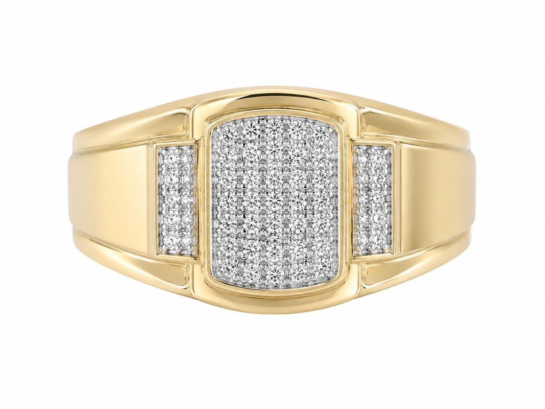 10K Yellow Gold Men's Ring 0.10 ct Natural Diamond