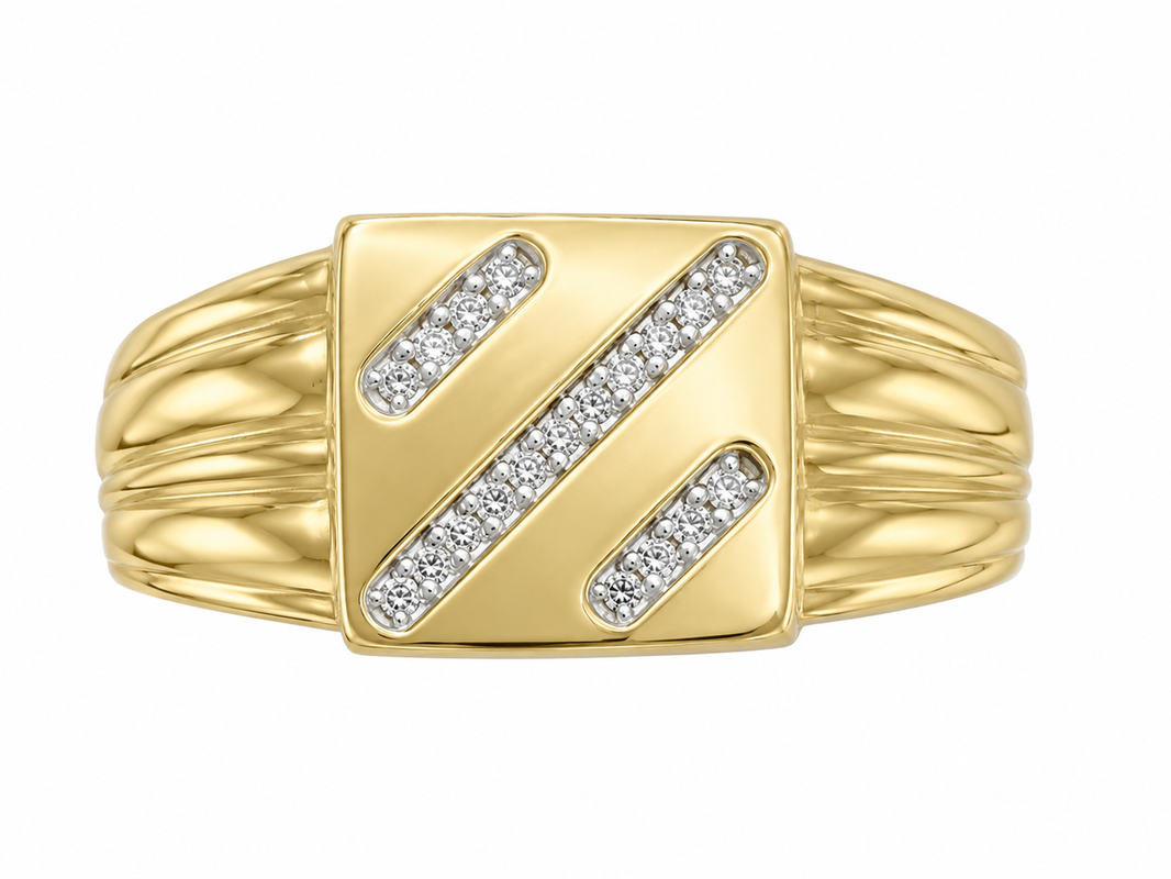 10K Yellow Gold Men's Ring 0.05 ct Natural Diamond